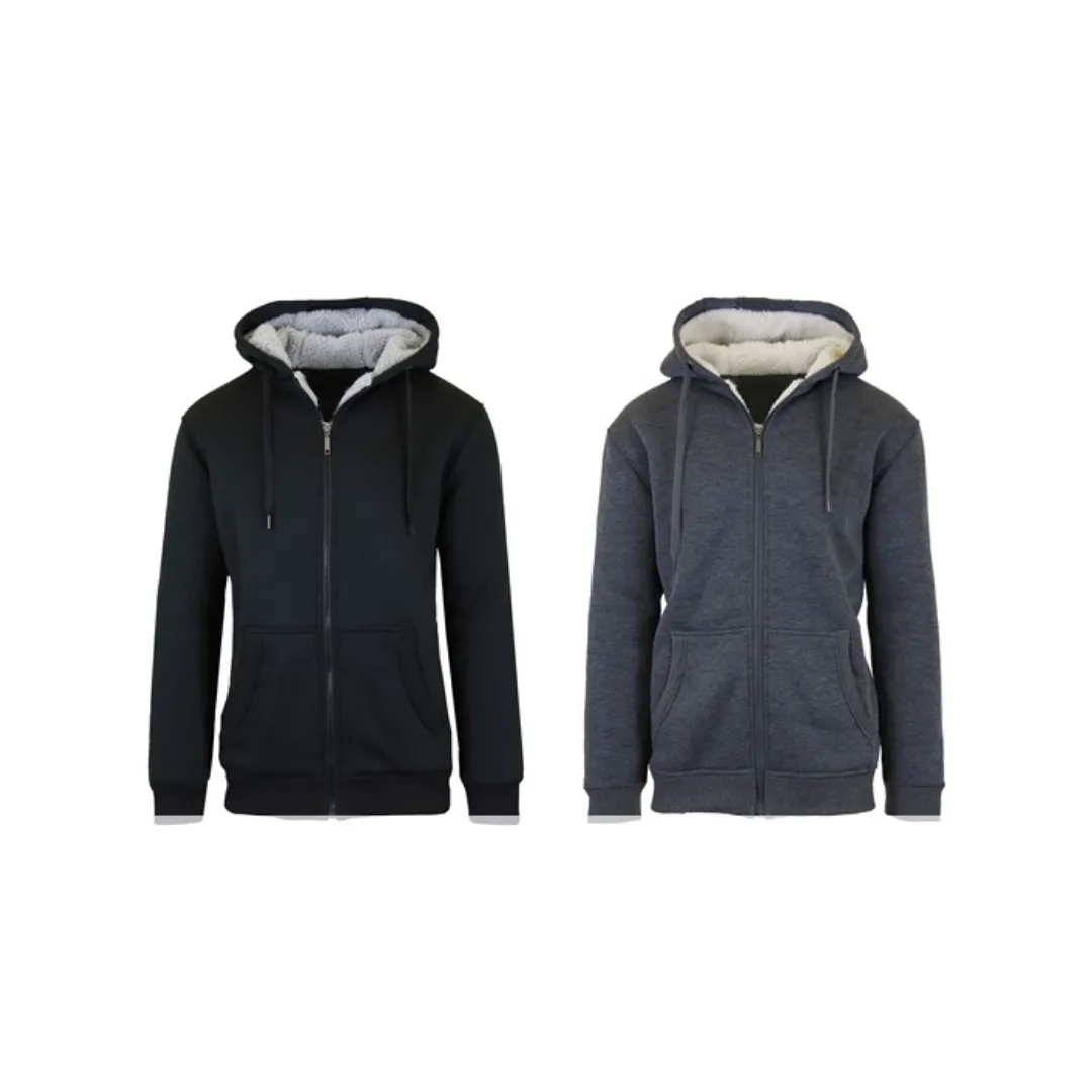 2 Men's Sherpa Lined Fleece Heavy Weight Hoodies (6 Colors)