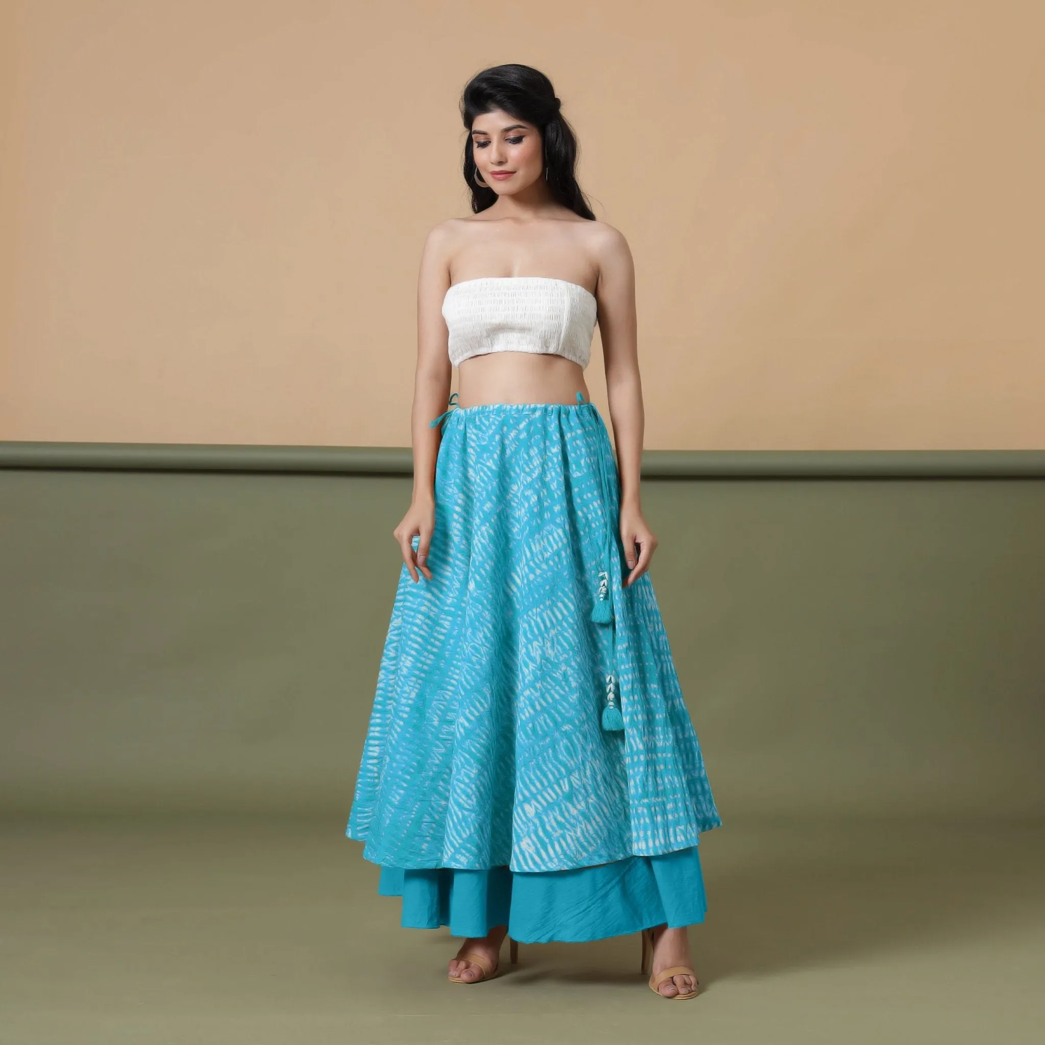 6-Way Convertible Ocean Blue Tie-Dye Cotton Skirt Dress