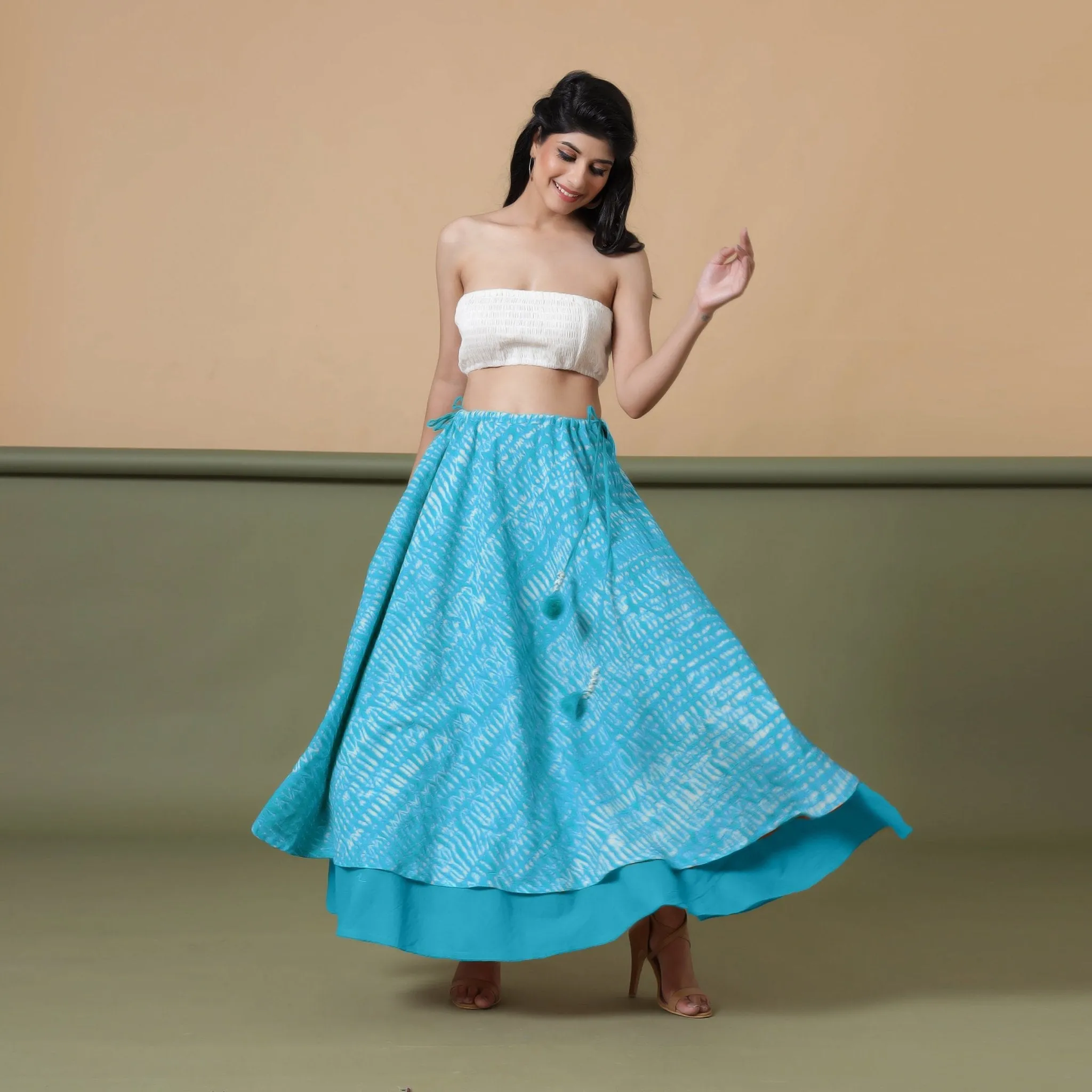 6-Way Convertible Ocean Blue Tie-Dye Cotton Skirt Dress