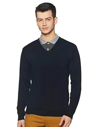 Amazon Brand - Symbol Men's Acrylic V-Neck Sweater (SWR-50_Dk Navy_Medium)