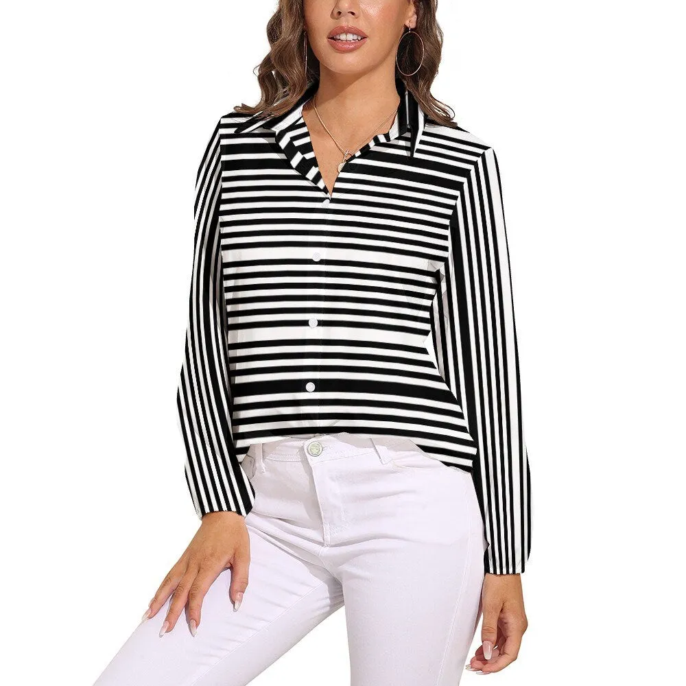 Black Stripe Shit Women, Black and White Blouse, Women's Blouses, Women's Tops, Women's Tops Long Sleeve, Women's Shirts, Plus Size Women