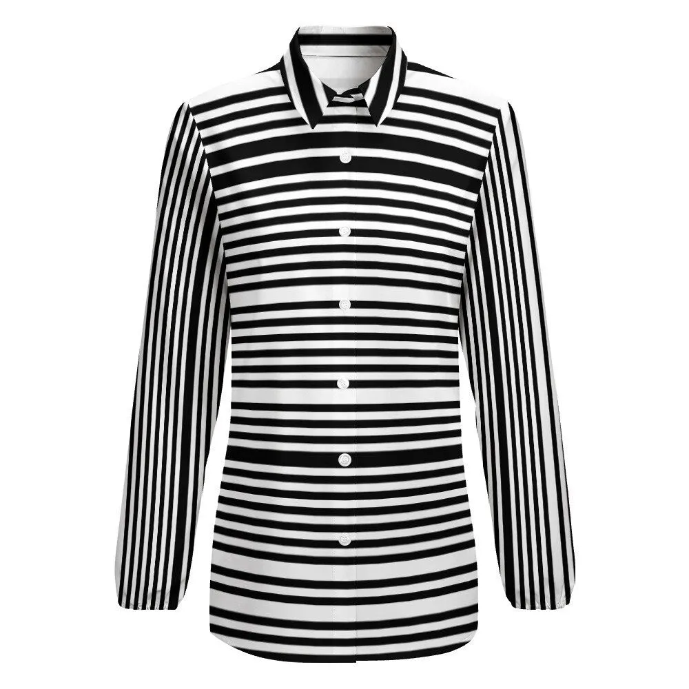 Black Stripe Shit Women, Black and White Blouse, Women's Blouses, Women's Tops, Women's Tops Long Sleeve, Women's Shirts, Plus Size Women