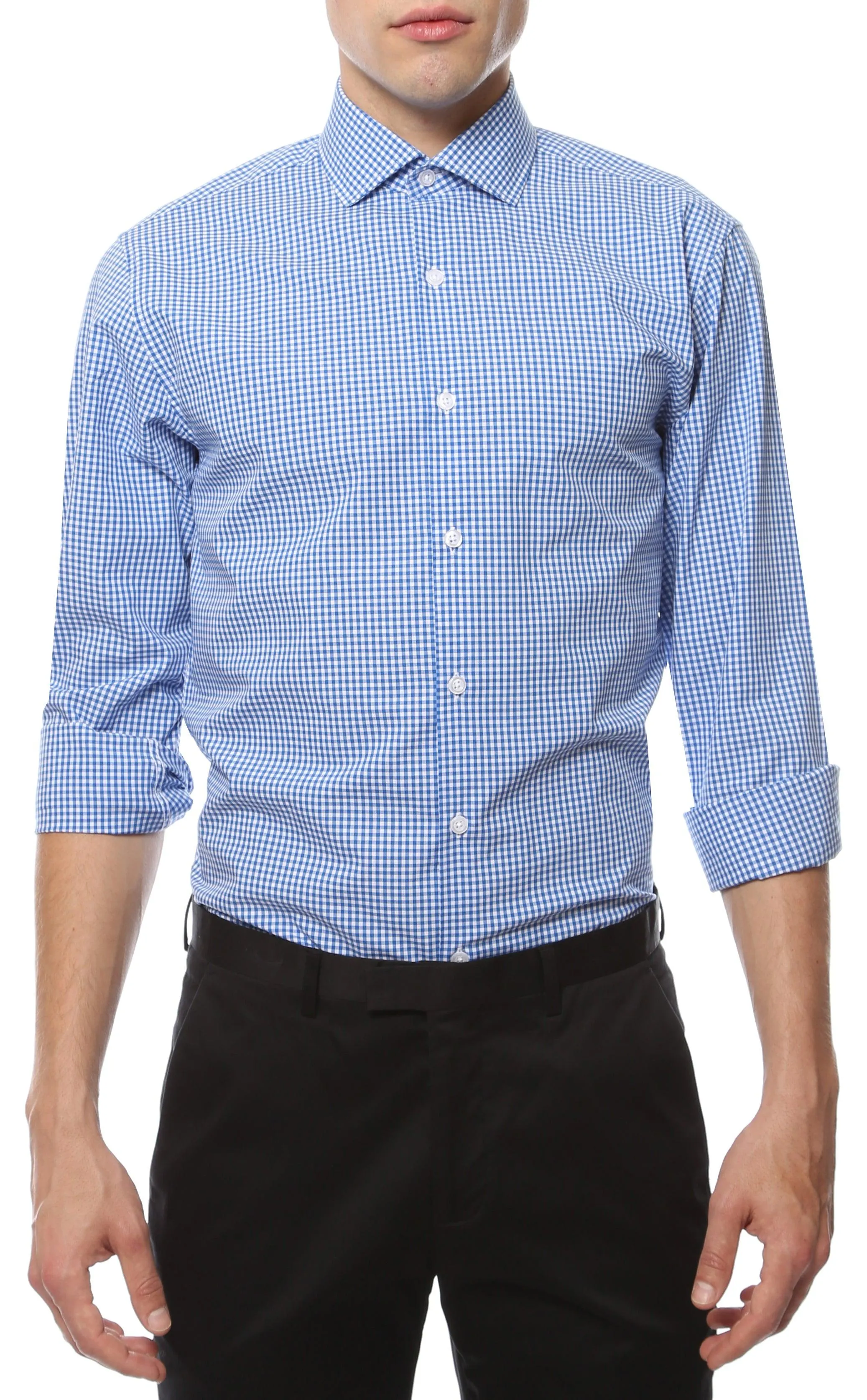 Blue Gingham Check Dress Shirt - Slim Fit