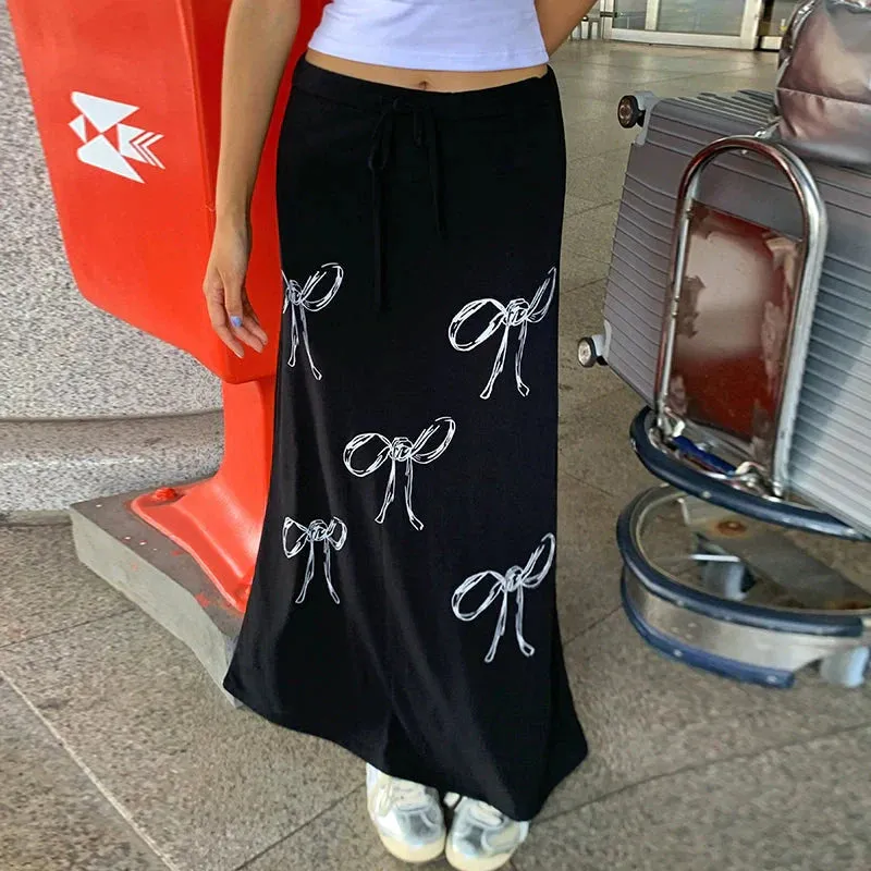 Bow Print Maxi Skirt