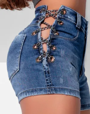 Chain Denim Shorts Women's Fit Shaved Hot Pants