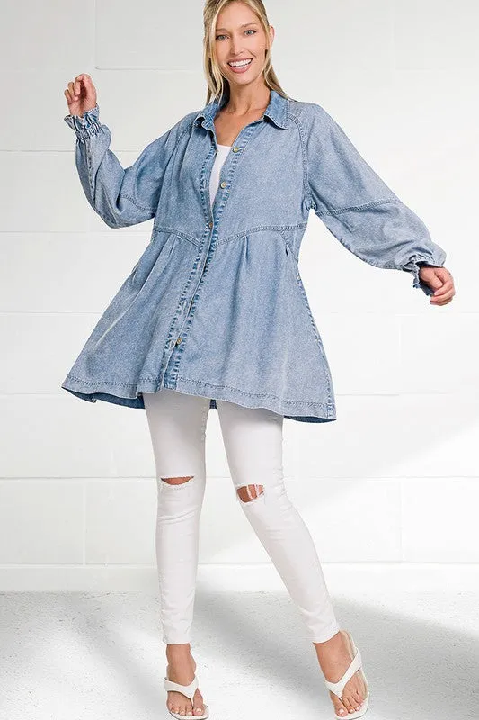 Chambray Shirt Mini Dress With Pockets