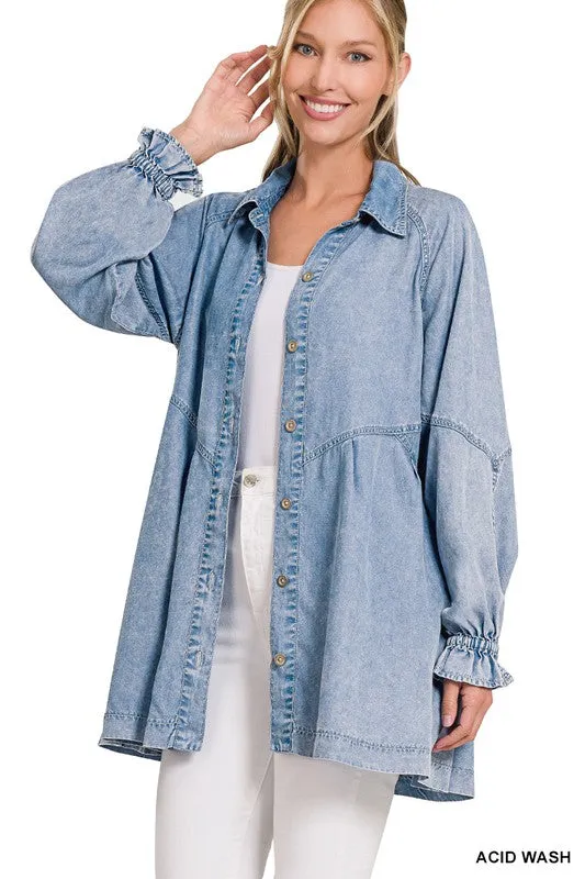 Chambray Shirt Mini Dress With Pockets