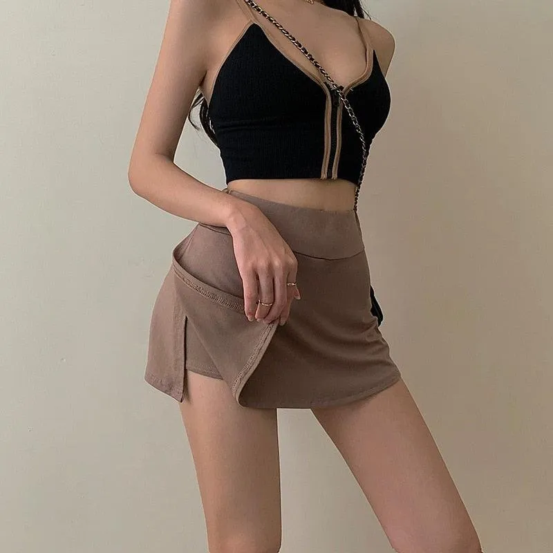 Chic High Waist Tennis Skort with Stylish Split Hem - Trendy Athletic Skirt