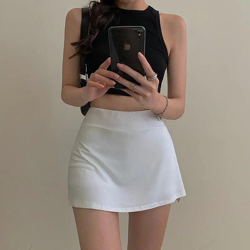 Chic High Waist Tennis Skort with Stylish Split Hem - Trendy Athletic Skirt