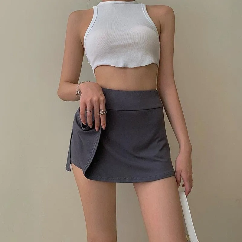 Chic High Waist Tennis Skort with Stylish Split Hem - Trendy Athletic Skirt