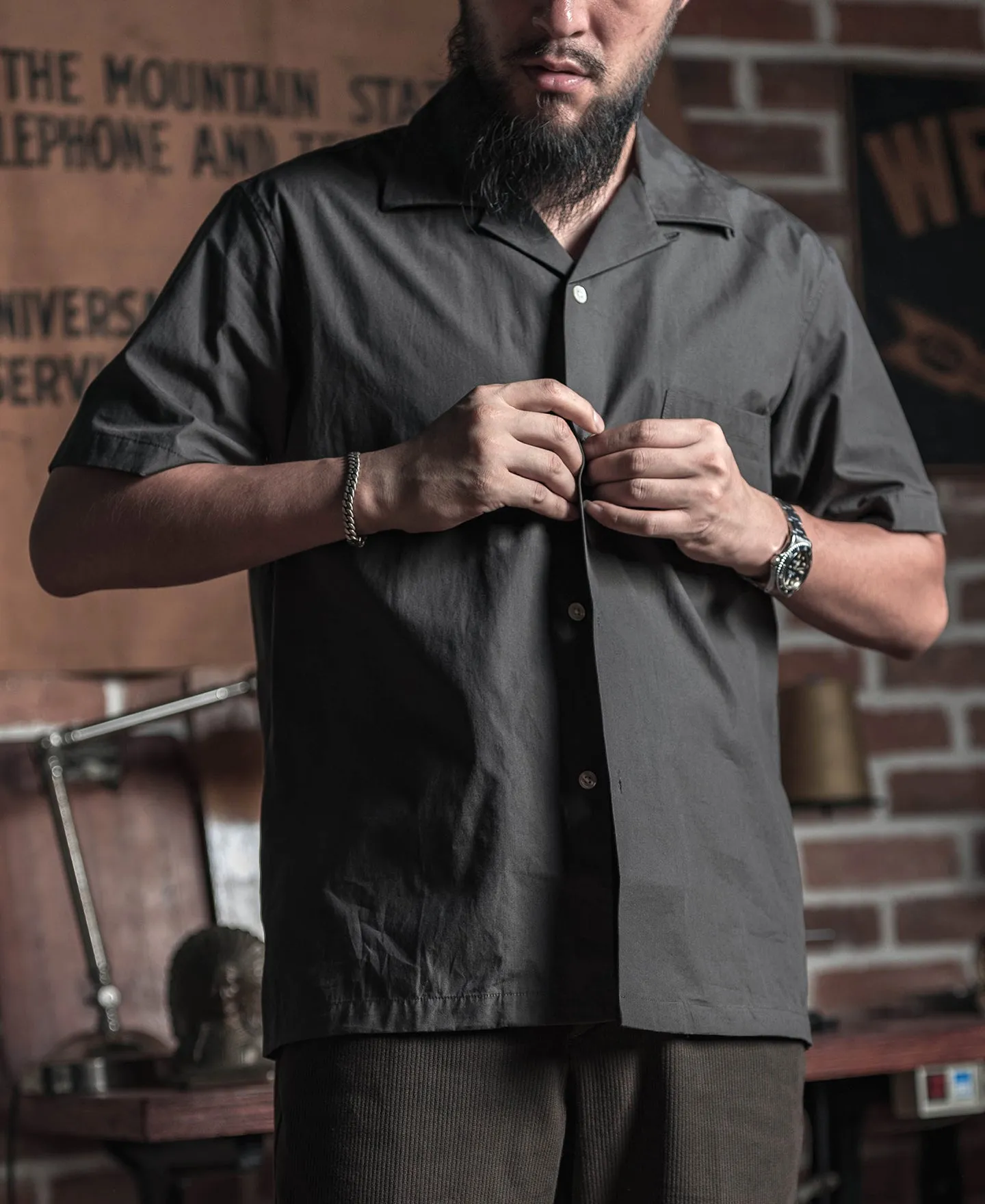 Classic Panama Open Collar Shirt - Dark Gray