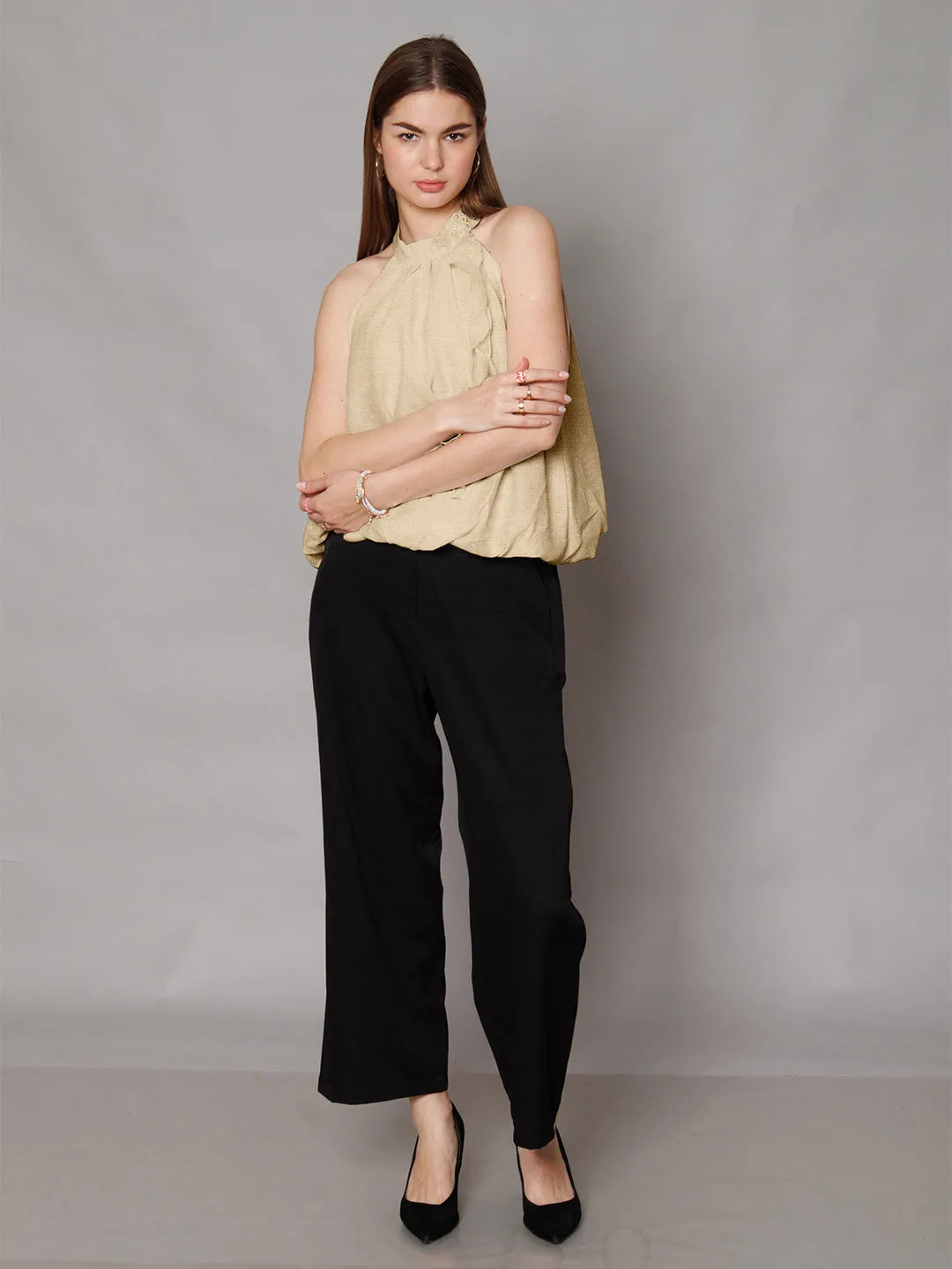 Cream Solid Relaxed Fit Top