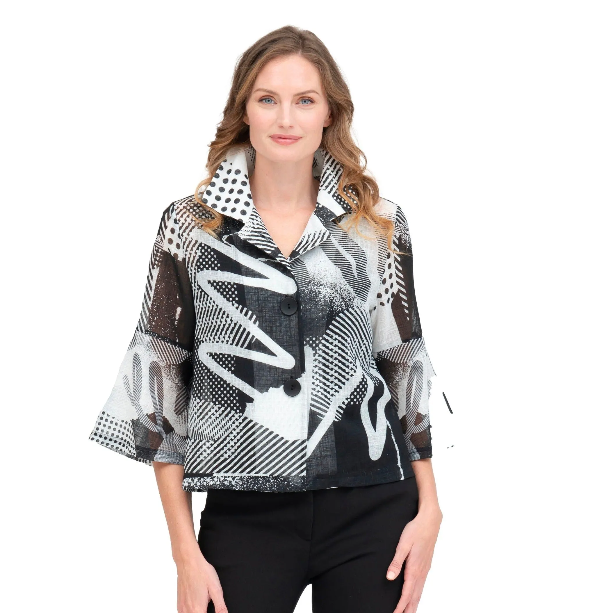 Damee Abstract-Print Short Button Front Jacket - 4893 - Sizes L & XXL