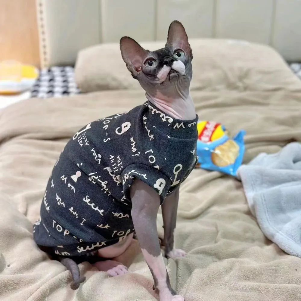 Fashion Cotton Vest for Sphynx Cat | Grey Short Sleeve Shirt for Kittens | Soft Coat for Devon Rex | Spring and Summer Costume | Alo Trendy