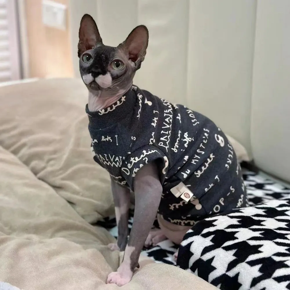 Fashion Cotton Vest for Sphynx Cat | Grey Short Sleeve Shirt for Kittens | Soft Coat for Devon Rex | Spring and Summer Costume | Alo Trendy