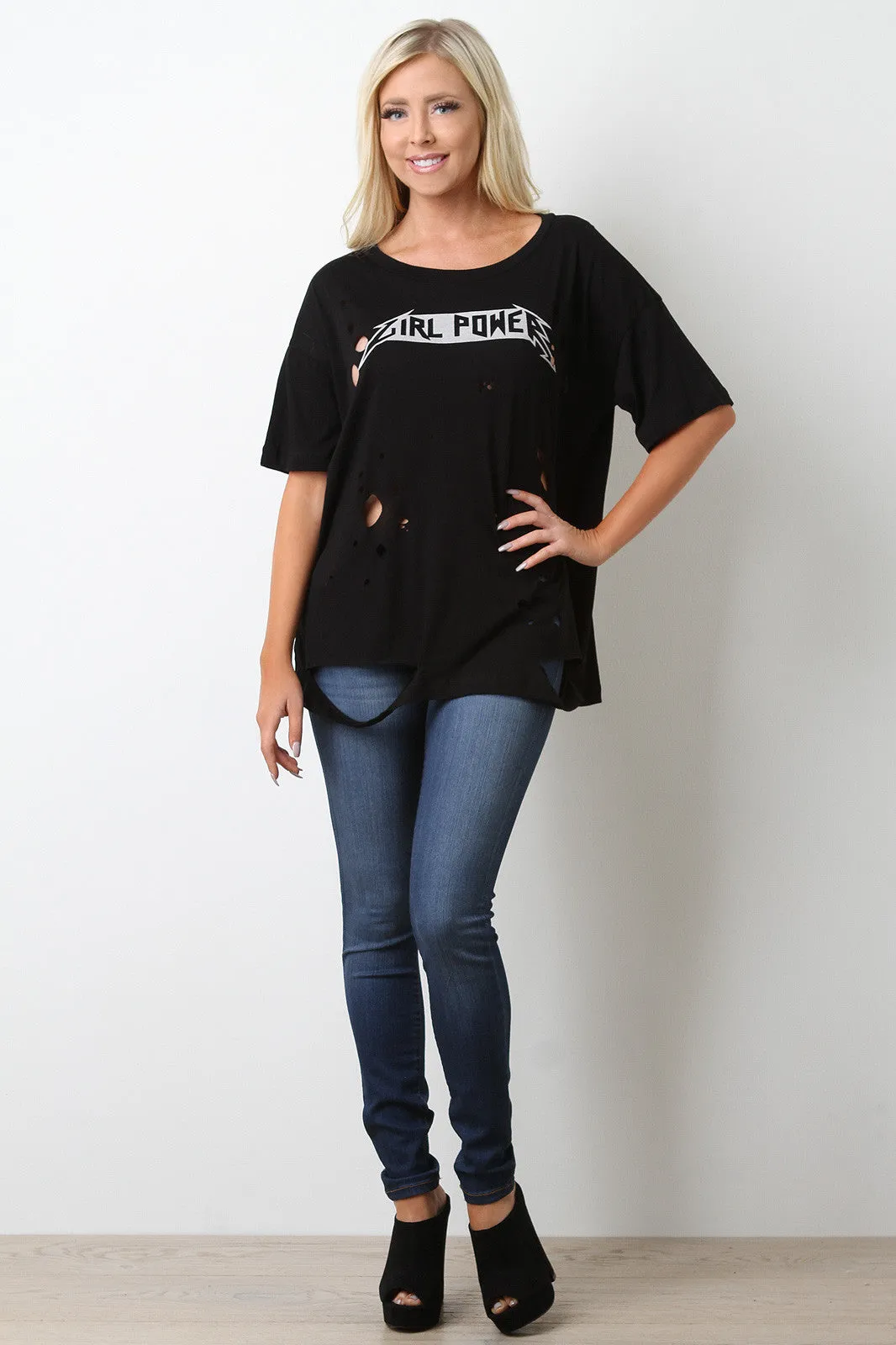 Girl Power Distressed Relaxed Tee