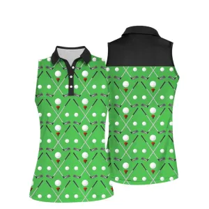 Green Golf Sleeveless Polo Shirt, Women's Sleeveless Polo Shirts Quick Dry Golf Shirt