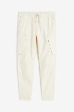 H&M Regular Fit Ripstop Cargo Pants, cream