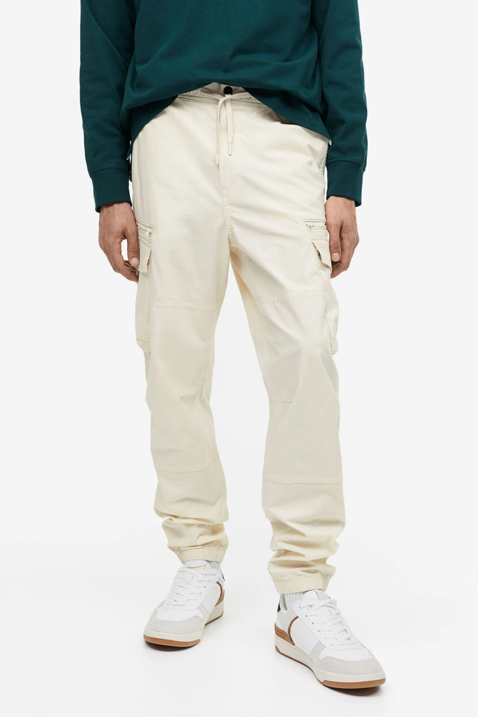 H&M Regular Fit Ripstop Cargo Pants, cream