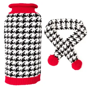 Houndstooth B/W Dog Sweater And Scarf