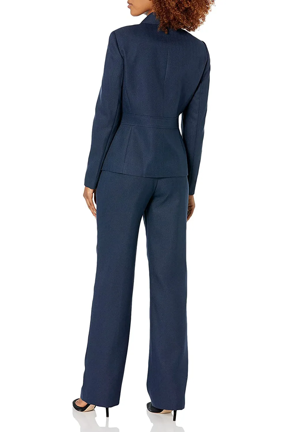 Le Suit notched collar 2 button banded herringbone pattern jacket with button hook zipper closure pant