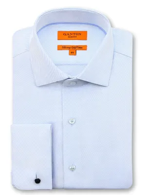 Light Blue Textured Slim Fit Darren Luxury 2 Ply Cotton Shirt