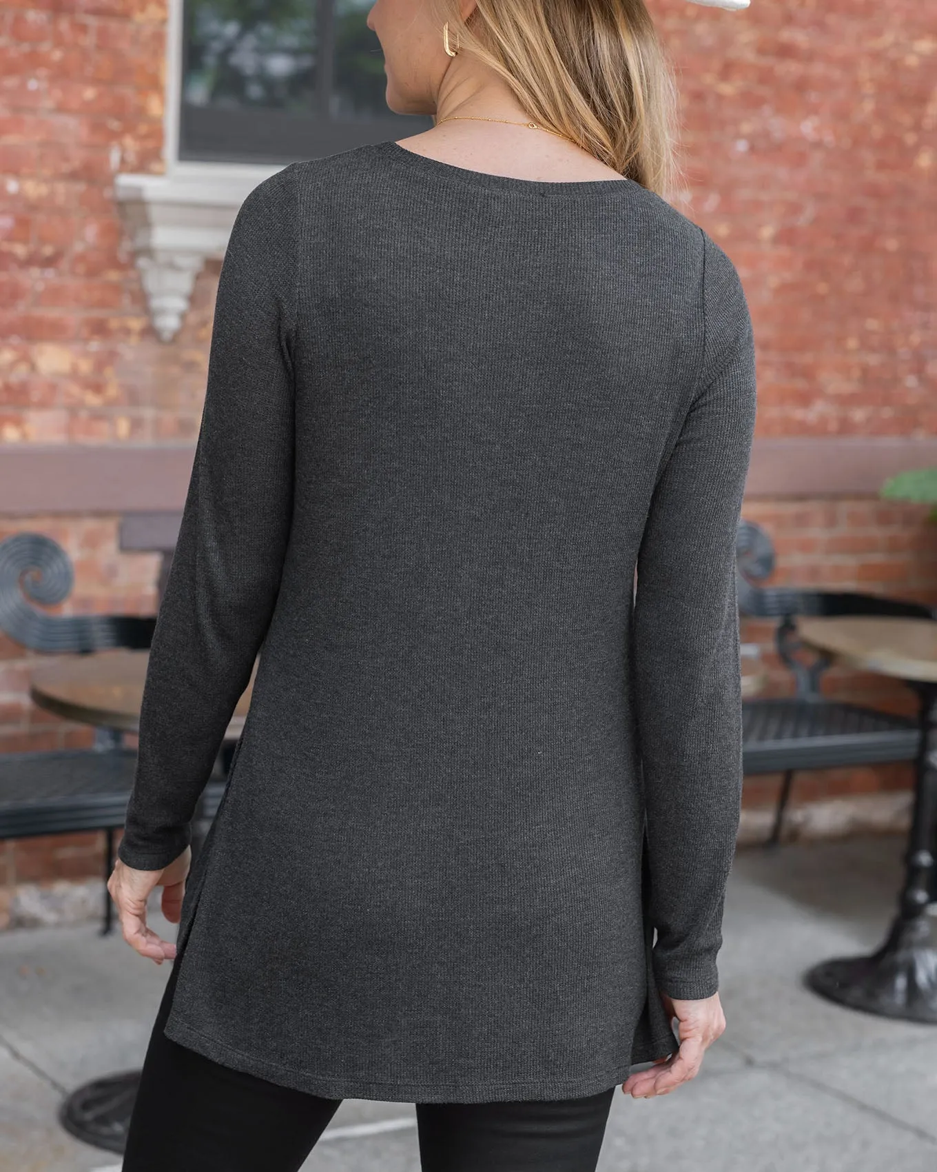 Long Sleeve Heathered Charcoal Tunic Tee
