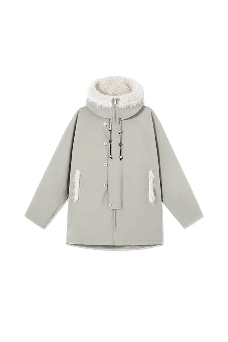 Mid-Length Hooded Parka Jacket with Faux Fur Trims