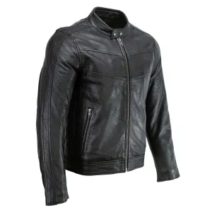 Milwaukee Leather Men's Black Cafe Racer Leather Jacket with Snap Button Collar SFM1835