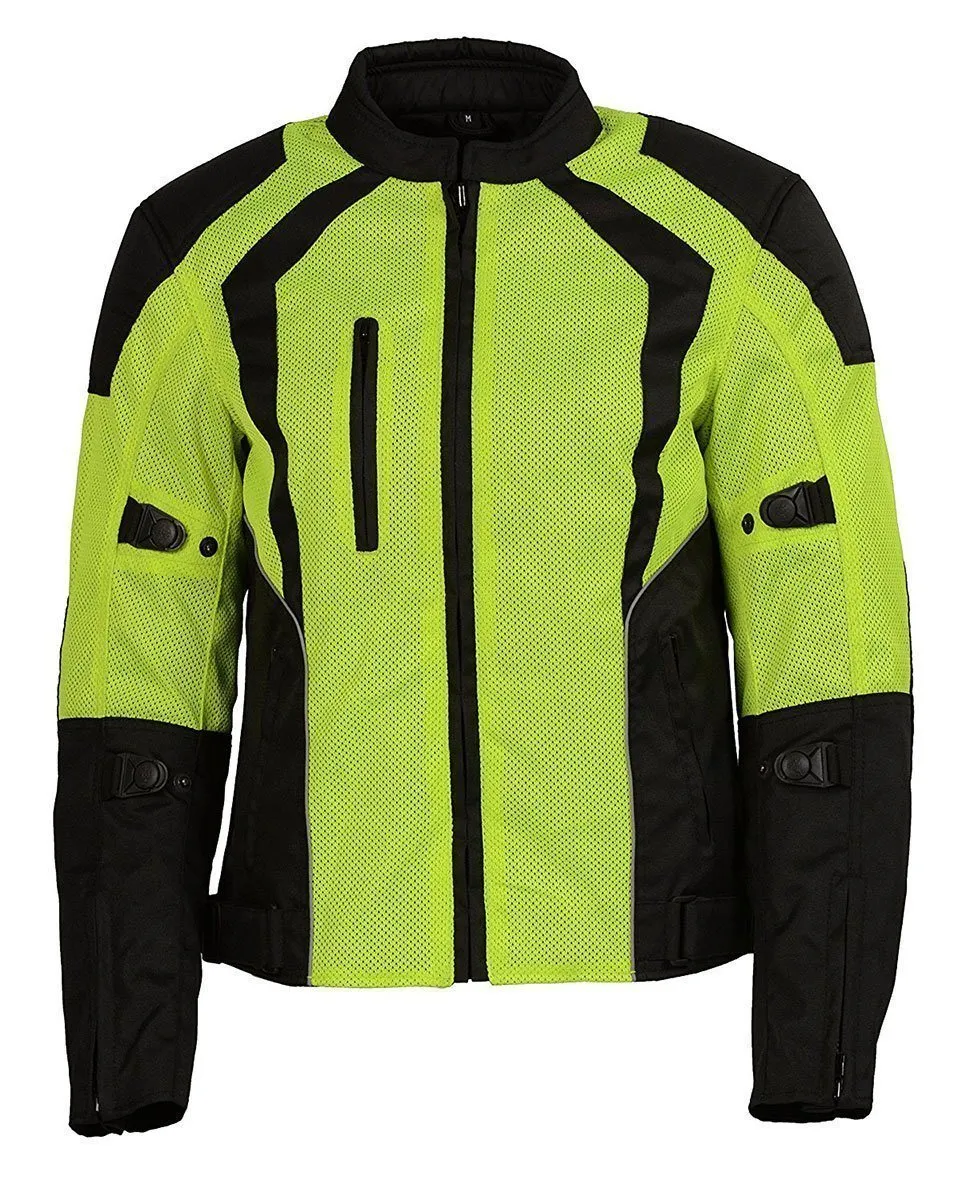 Milwaukee Leather MPL2793 High Vis Green with Black Armored Textile Motorcycle Jacket for Women - All Season Mesh Jacket