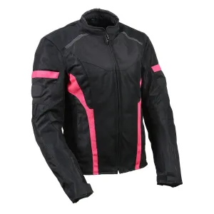 Milwaukee Leather MPL2794 Black and Pink Mesh/Textile Armored Motorcycle Racer Jacket for Women - All Season Jackets