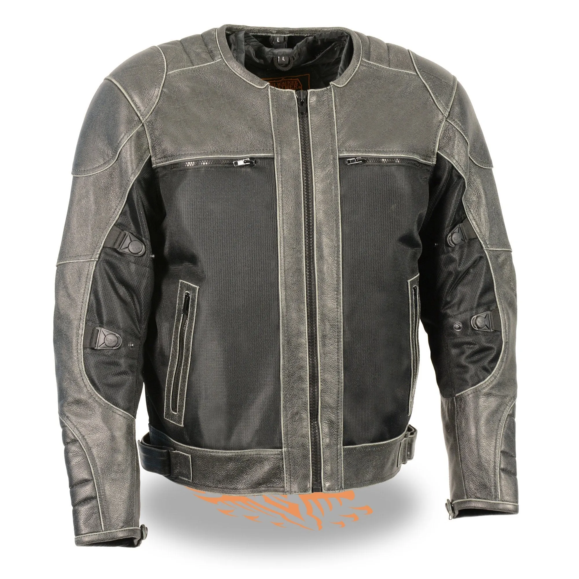 Milwaukee Leather MPM1796 Men's Armored Distressed Grey Leather and Mesh Racer Jacket