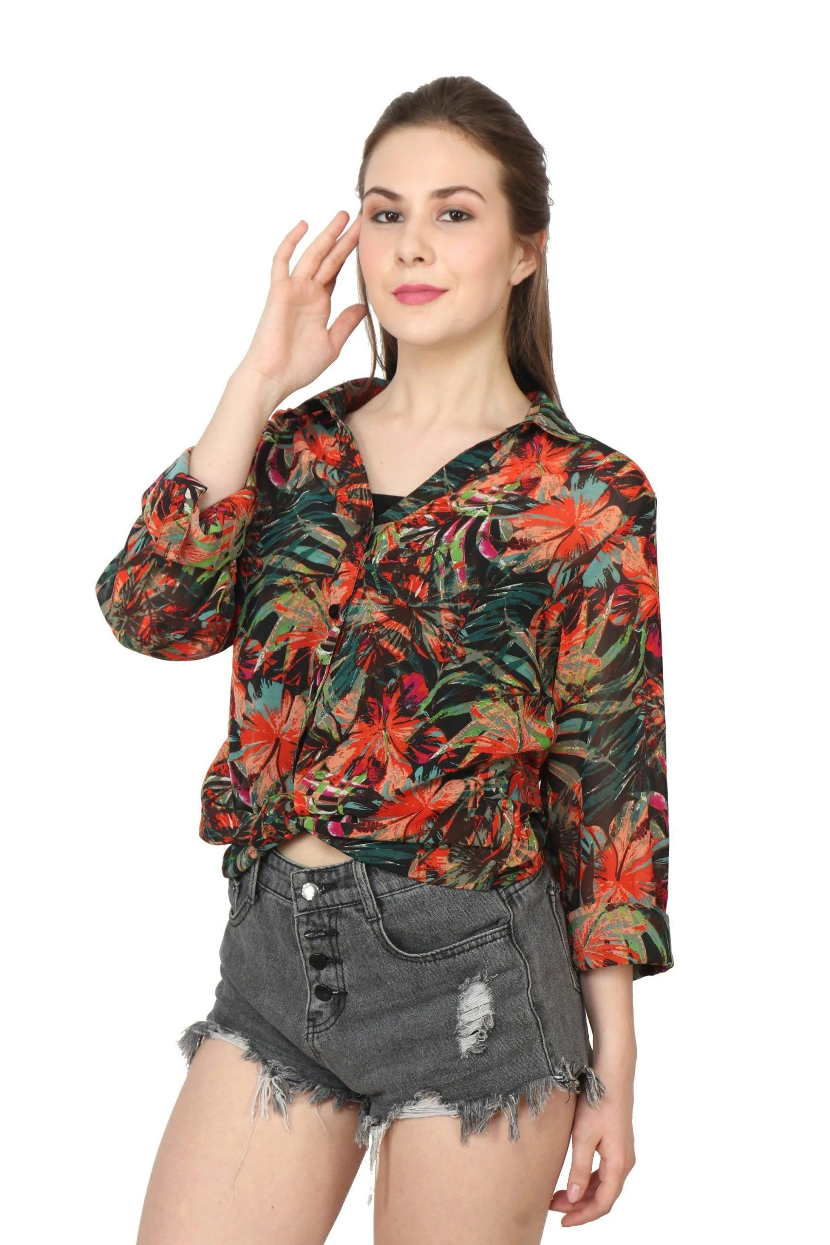 Multicolored Leaves Printed Shirt