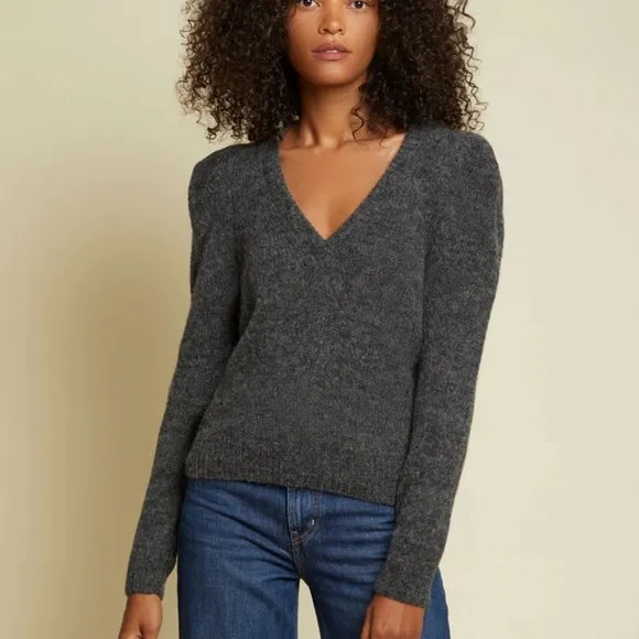 Nation LTD - Lara Puff Shoulder V-Neck in Charcoal