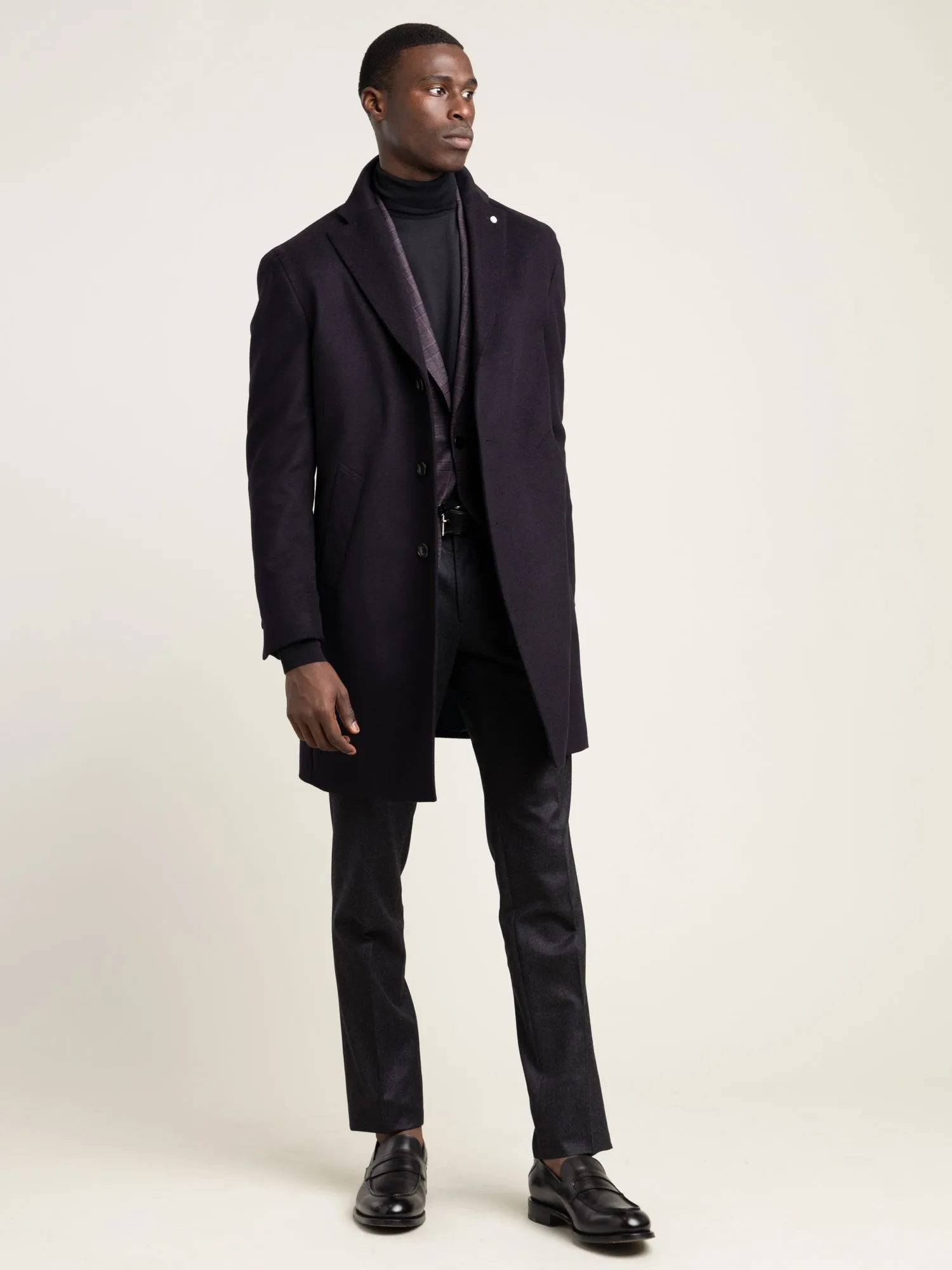 Navy Wool Cashmere Overcoat