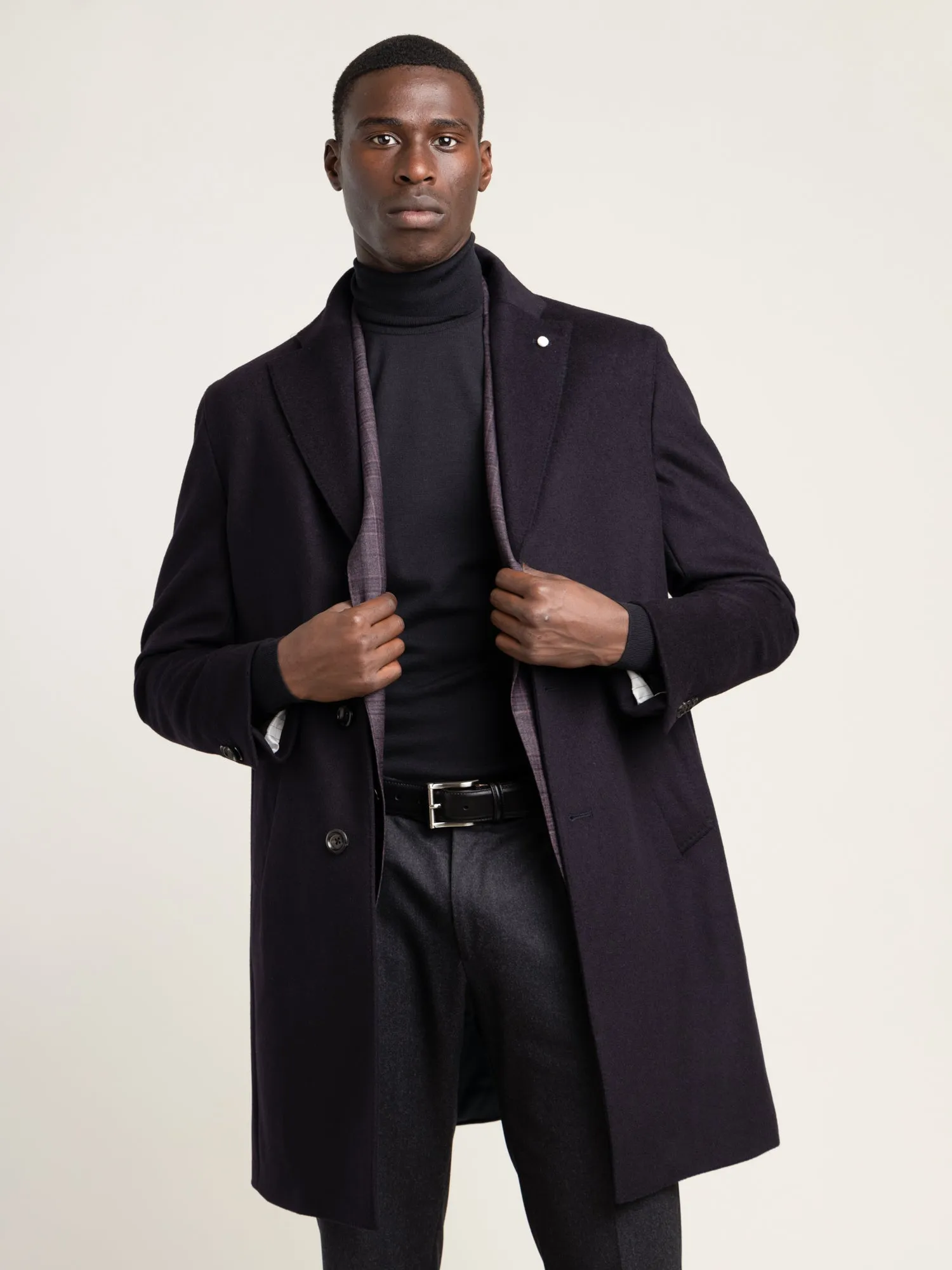 Navy Wool Cashmere Overcoat