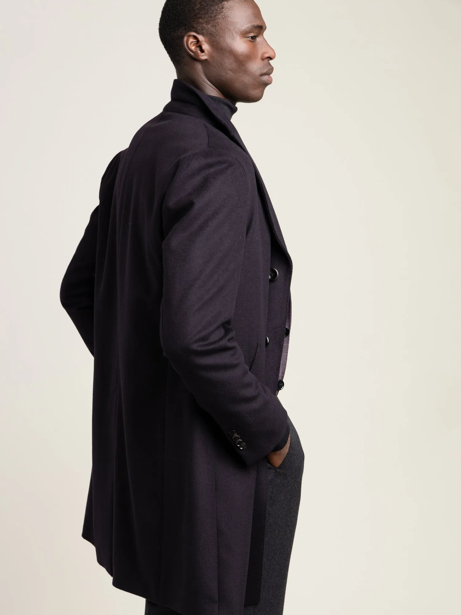 Navy Wool Cashmere Overcoat