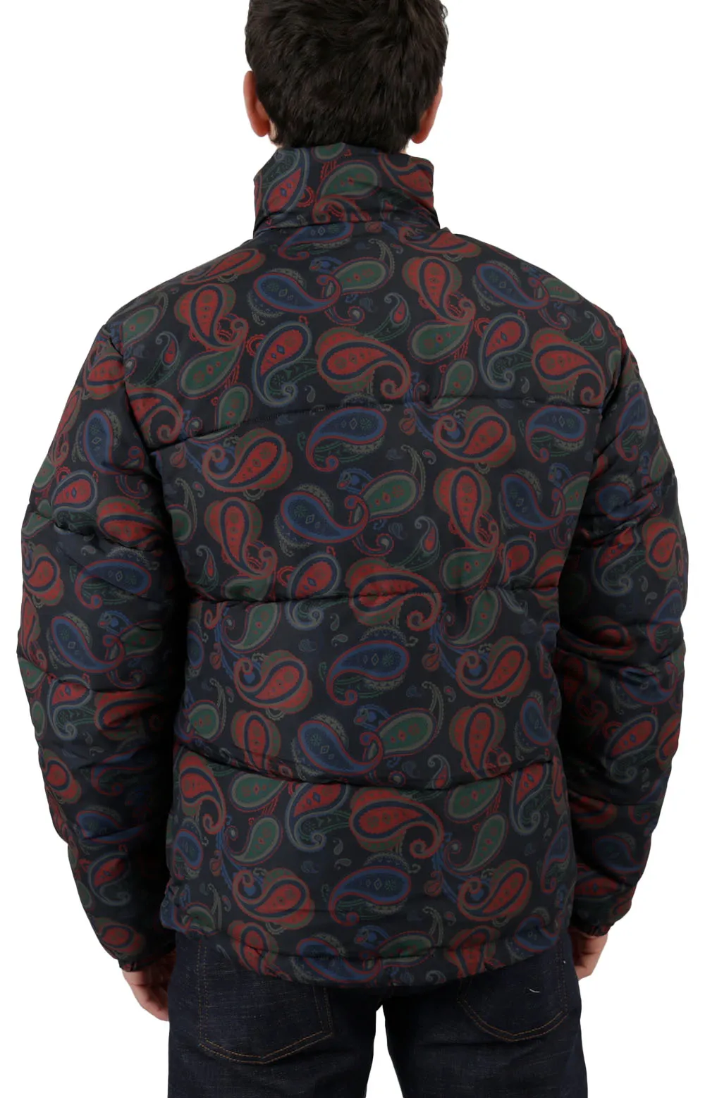 Paisley Print Logo Puffer Jacket - Navy