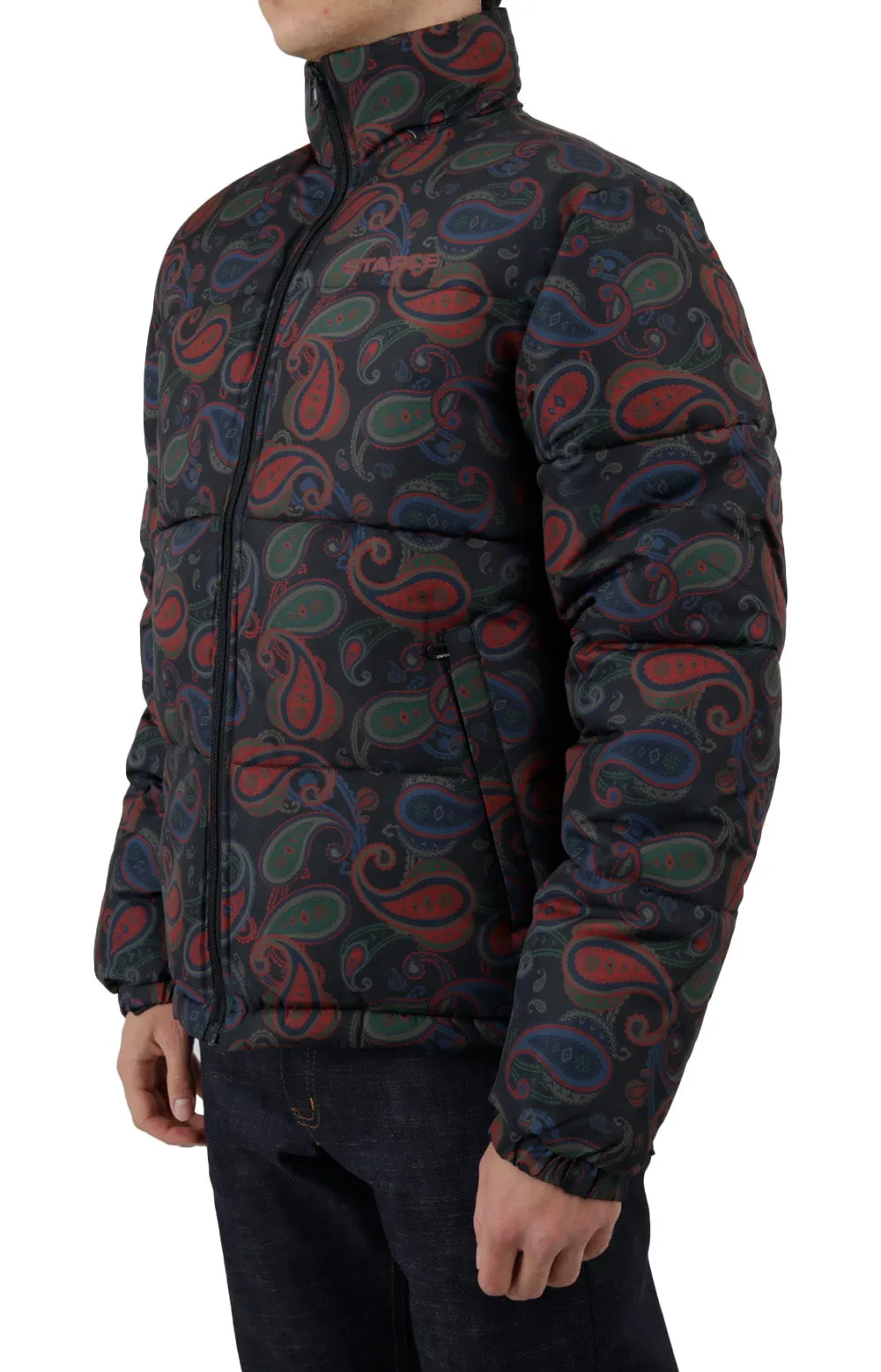 Paisley Print Logo Puffer Jacket - Navy