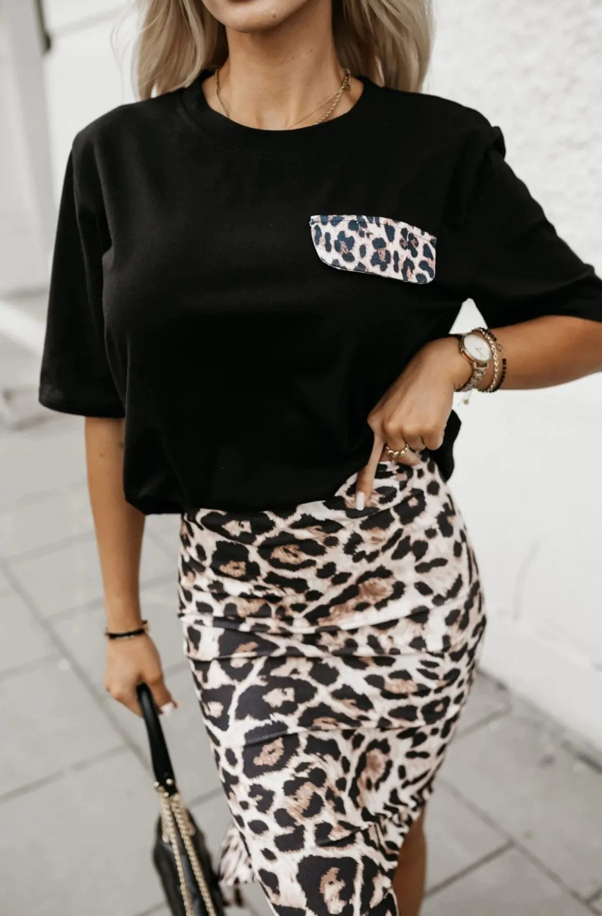 Perrie Leopard Printed T. Shirt Top-Black