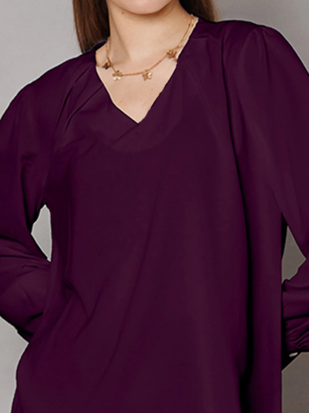 Purple Solid Relaxed Fit Top