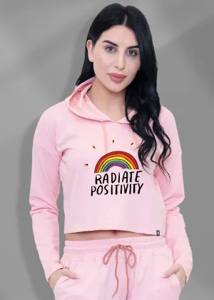 Radiate Positivity Millenial Pink Cropped Hoodie Women | Pronk