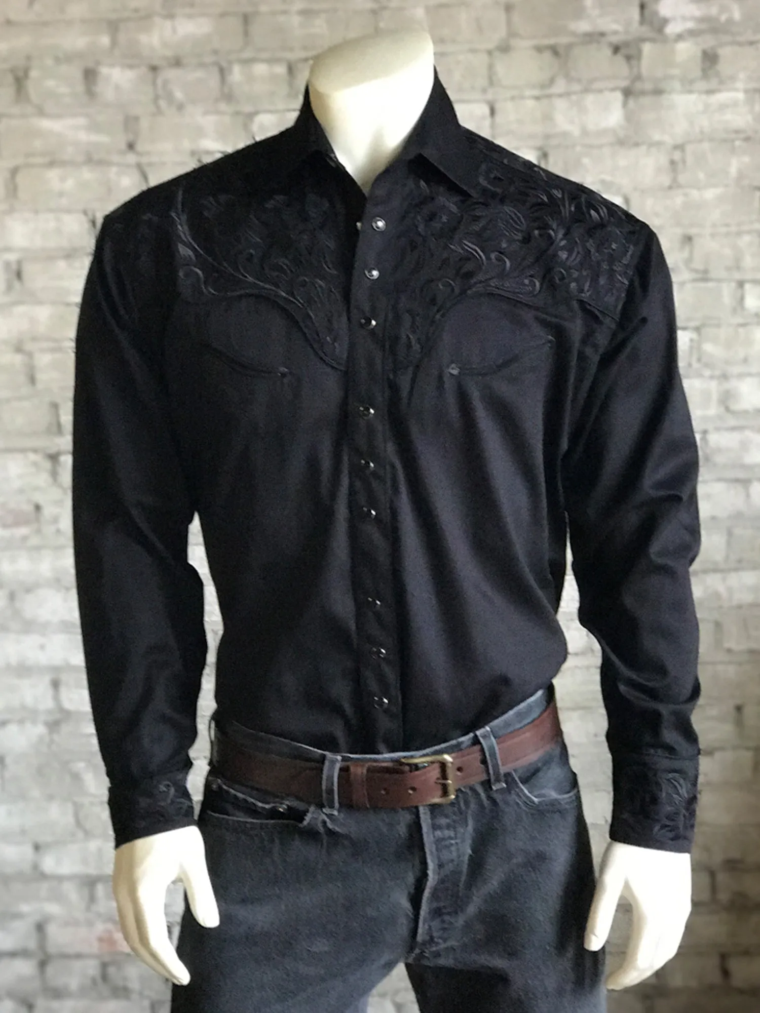 Rockmount Mens Black 100% Cotton Vintage Tooling Western L/S Shirt