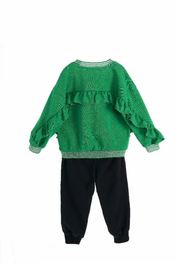 Ruffle Trims Pear Reversible Sequin Sweatshirt - Green