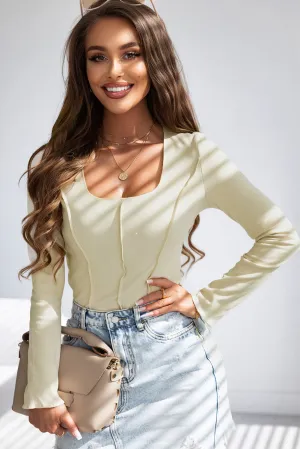 Scoop Neck Seam Long Sleeve Bodysuit