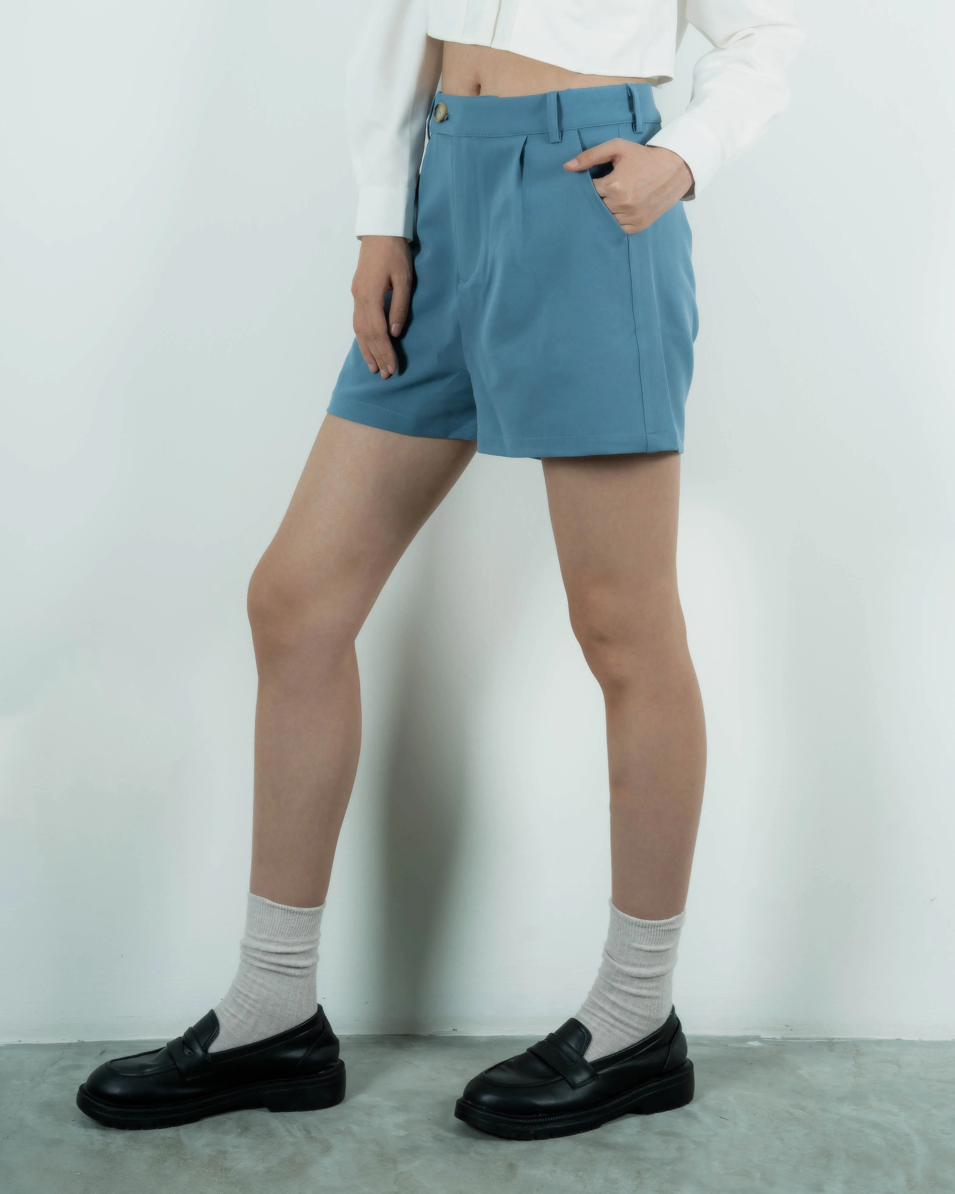 Single Button Everyday Shorts (Grey Blue)