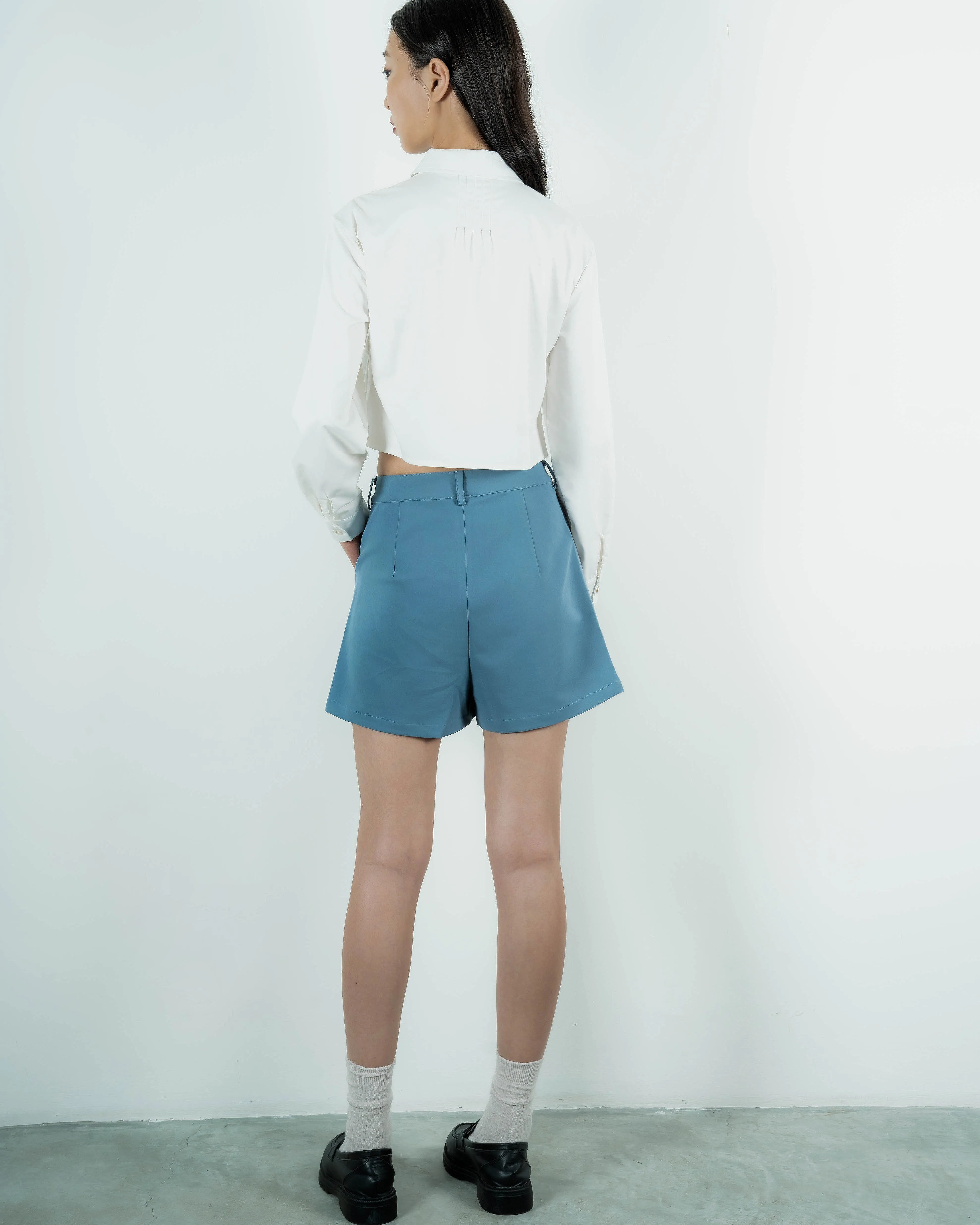 Single Button Everyday Shorts (Grey Blue)