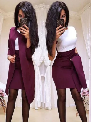 Solid color professional women's skirt set women's slim dress Office two-piece set