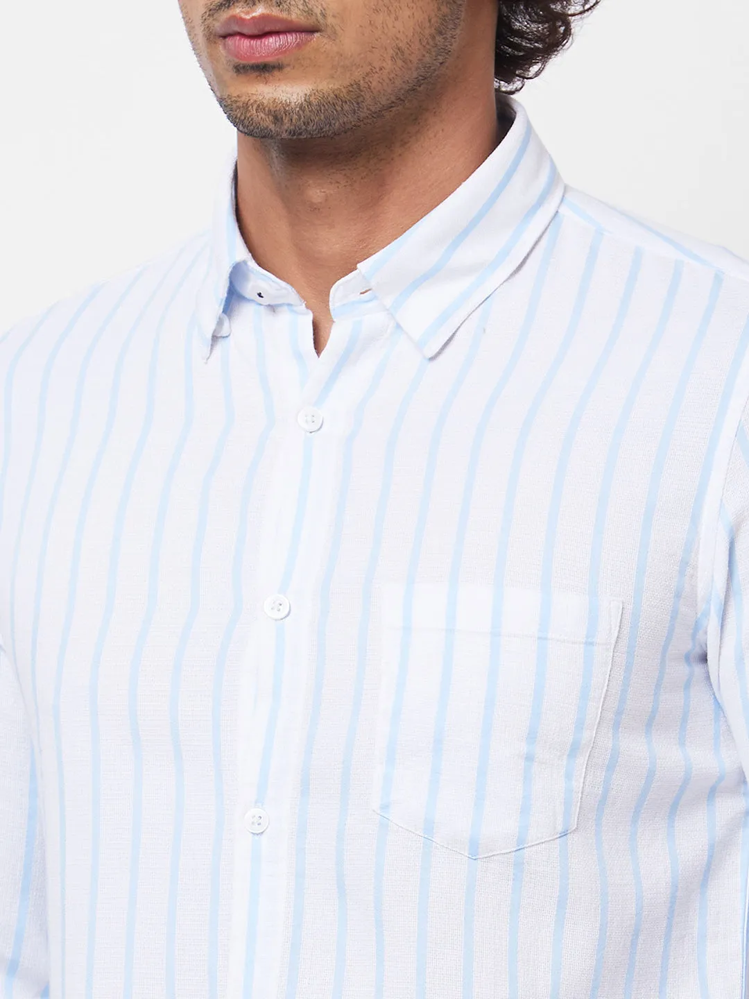 Spykar Blue STRIPED FULL SLEEVE Shirt For Men