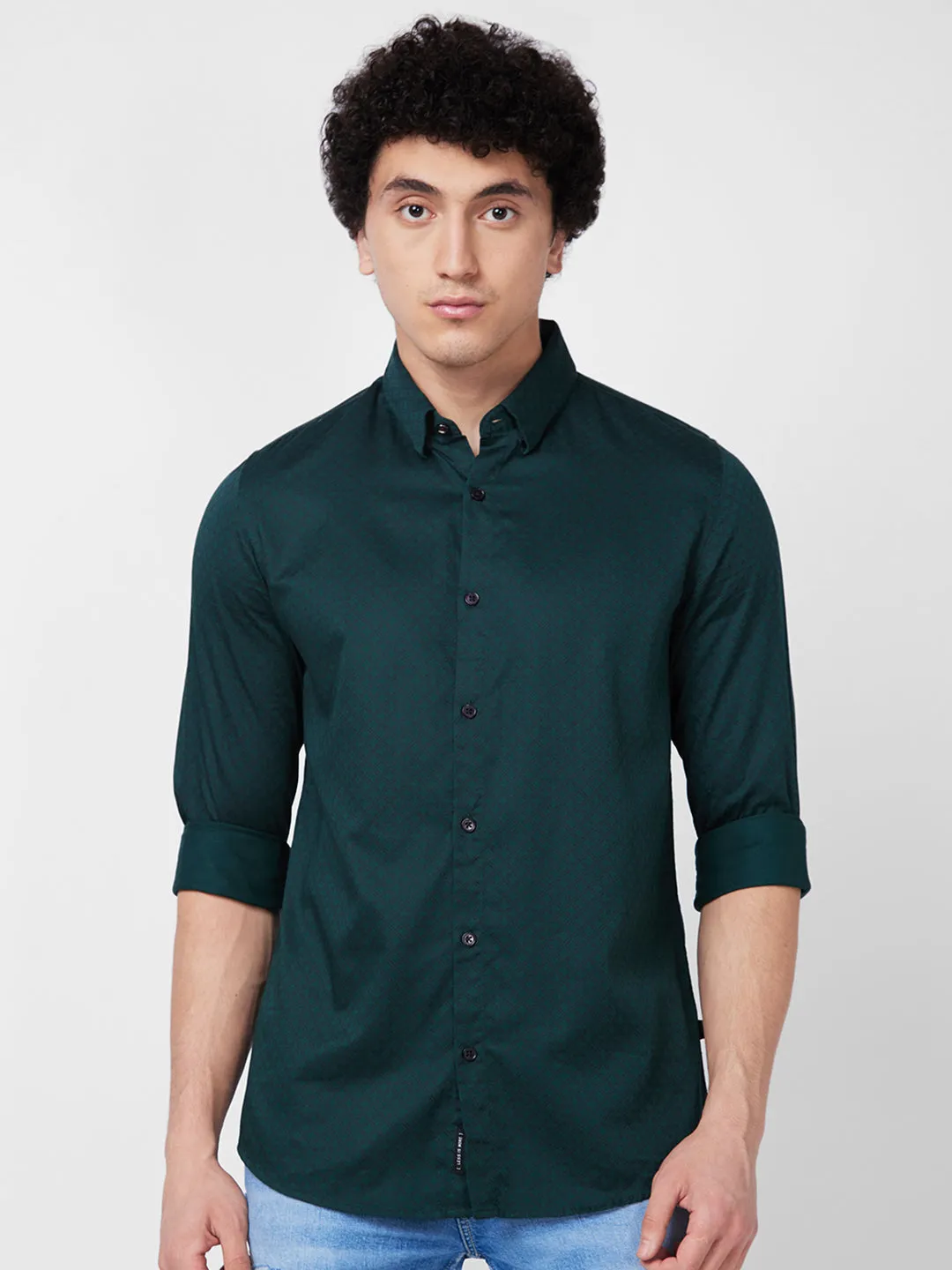 Spykar Green PRINTED FULL SLEEVE Shirt For Men